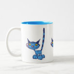 Cool Blue Cartoon Cat Two-Tone Coffee Mug