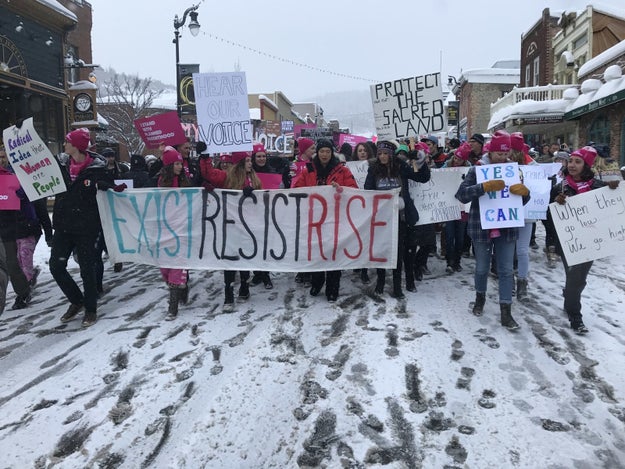 Earlier this morning, protesters marched down Main Street in Park City, Utah — where the Sundance Film Festival is currently taking place — in a Women's March organized by Chelsea Handler.