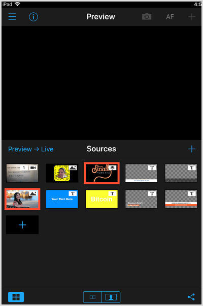 switcher studio source list and preview