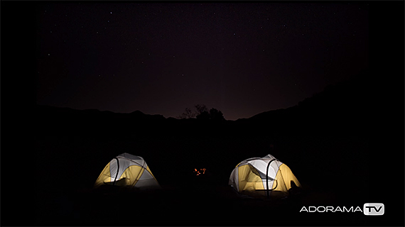 glowing tent long exposure
