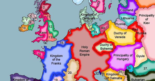 Historical Map of Europe, 1000 AD >> When I do some family history I read these names for country of birth...helps to visualize where the ancestors come from...