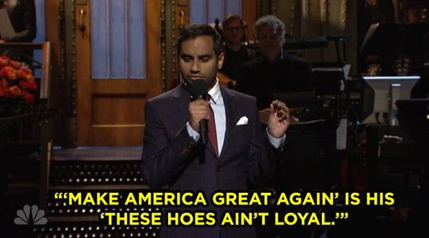 Ansari started his set by calling Trump "the Chris Brown of politics."