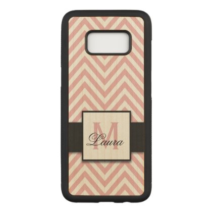 Girly Personalized Coral Pink Chevron Pattern Name Carved Samsung Galaxy S8 Case