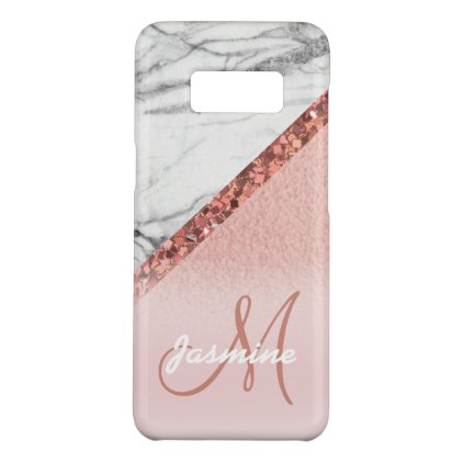 Girly Rose Gold Foil Glitter Gray Marble Monogram Case-Mate Samsung Galaxy S8 Case
