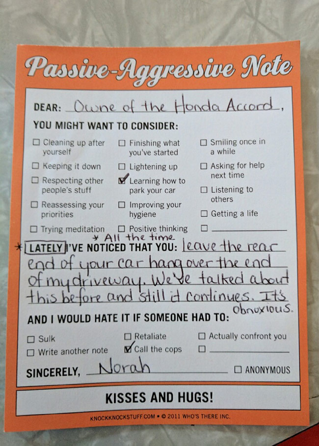 Passive aggressive note