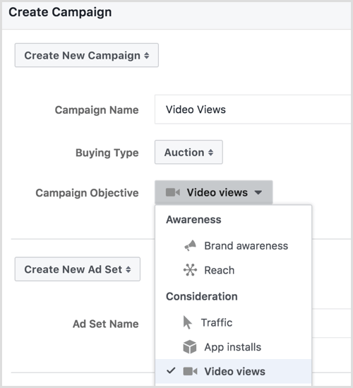 Facebook create ad campaign in Power Editor
