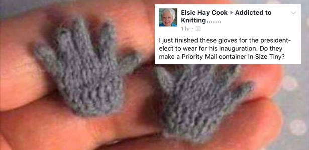 woman trolls trump with little knit gloves
