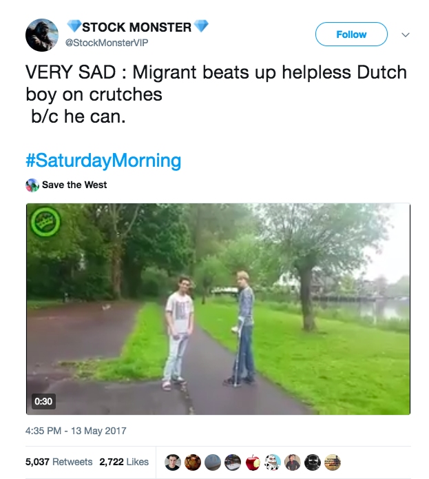 So how did the words "Muslim" and "migrant" associated with a video showing a Dutch boy beating up another Dutch boy appear? It looks like it began with a pro-Trump Twitter account.