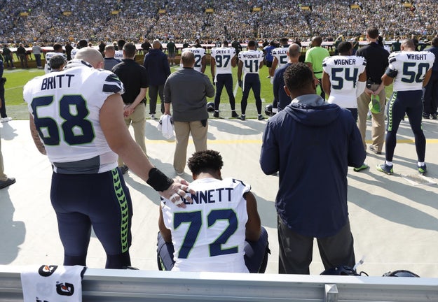 Bennett began sitting during the national anthem after the white supremacist rally in Charlottesville in August, and said at the time that he planned to do so all season. "I just wanted to remember why we were American citizens, remember the freedom, the liberty and the equality, make sure we never forget that," he said.