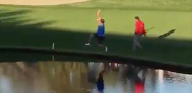 fail video guy jumps in pond at golf course