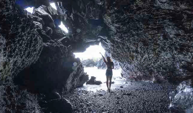 Solo woman in cave