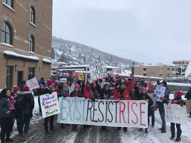 Chelsea Handler led a snowy march that took place this morning in Park City, Utah, where the Sundance Film Festival is currently taking place.
