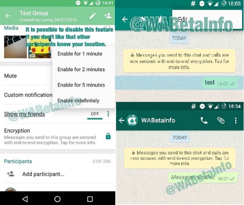 WhatsApp’a yeni özellikler: Mesajı geri alma, düzeltme ve canlı konum araması