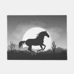 Add Your Text Horse in Black and White Silhouette Doormat