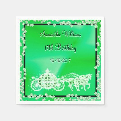Green Princess Coach & Horses 17th Birthday Paper Napkin