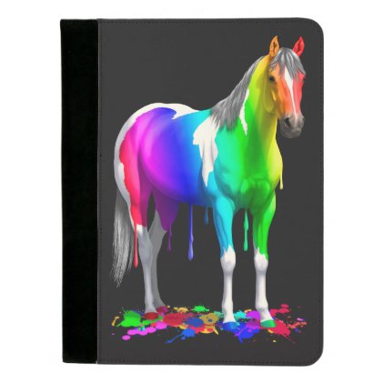 Colorful Rainbow Dripping Wet Paint Horse Padfolio