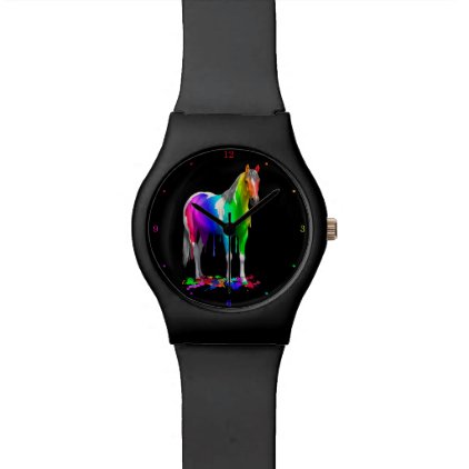 Colorful Rainbow Dripping Wet Paint Horse Watches
