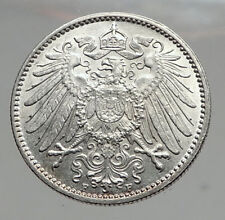 1914 WILHELM II of GERMANY 1 Mark Antique German Empire Silver Coin Eagle i64600