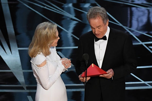 Award presenter Warren Beatty looked confounded by the card naming the winner, then handed it to Faye Dunaway — who read out La La Land.