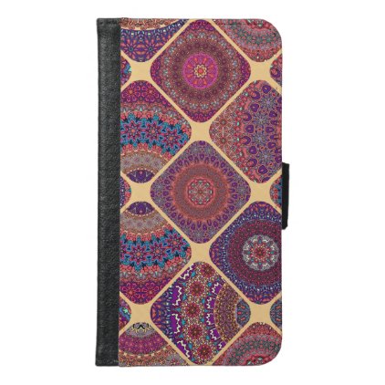 Vintage patchwork with floral mandala elements wallet phone case for samsung galaxy s6