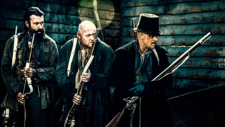 Scroobius Pip as French Bill, Robert Parker as Cole, Tom Hardy as James Keziah Delaney on Taboo
