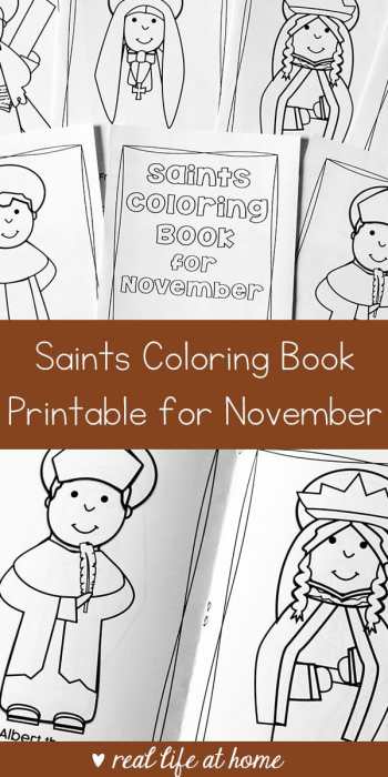 Looking for a seasonal saint activity to do with children? This free printable saints coloring book for November is a great Catholic coloring book for kids #CatholicPrintables #CatholicKids