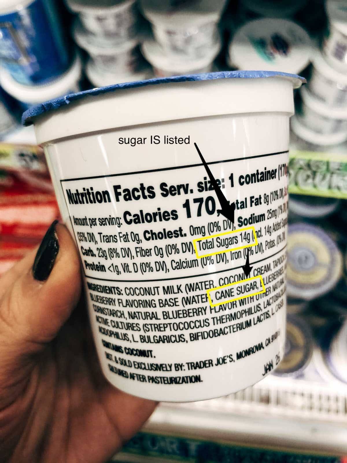 nutrition facts on a yogurt container