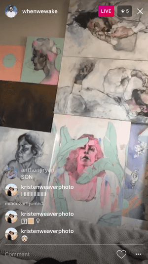 Artist profile whenwewake used Instagram live to give a sneak peek at some of his new paintings.