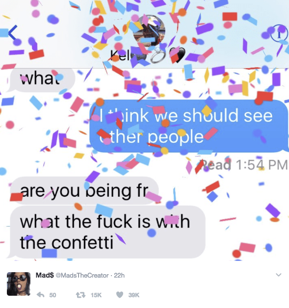 win image text breakup confetti