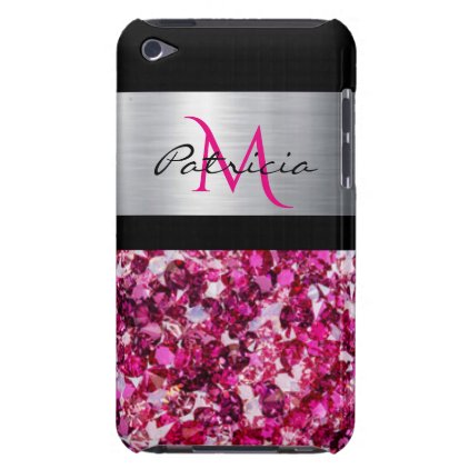 Black Silver Pink Diamonds With Monogram iPod Case-Mate Case