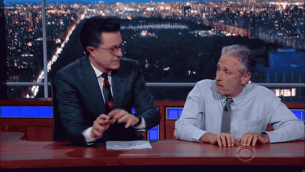 Jon Stewart made a surprise visit to see his pal Stephen Colbert on "The Late Show" and slammed the media for obsessing over Donald Trump – especially given the fact that the president repeatedly makes false statements.