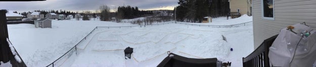 That first maze took up only half the backyard. But this year, Denis went all out and spent six hours carving out a winding maze full of dead ends that takes up the whole yard.