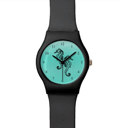 Seahorses Aqua Wrist Watches