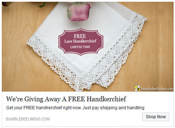 Bumblebee Linen's free plus shipping offer is another way Steve gets email addresses.