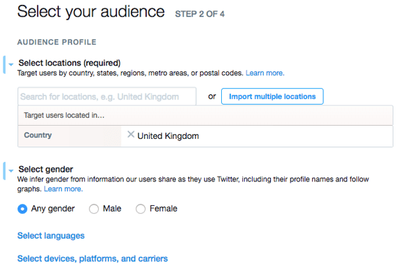 Describe the audience you want to target with your Twitter ad.