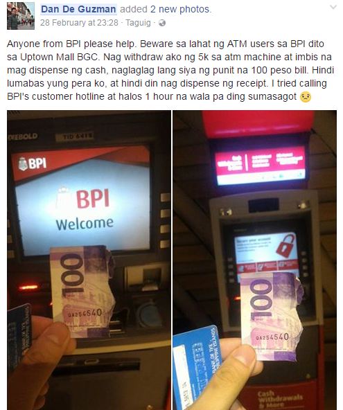 BEWARE: This Man Withdrew Php 5,000 From a Famous Bank's ATM Machine But All He Got was a Torn Php 100-Bill!