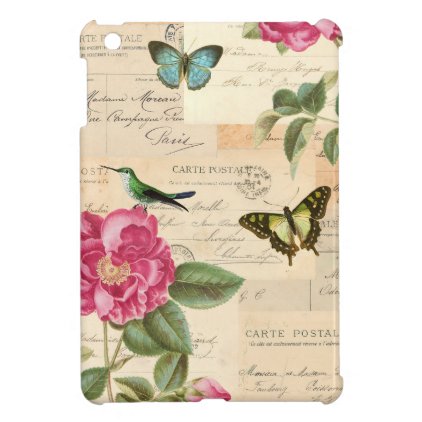 Vintage girly floral ipad case w/ bird and roses