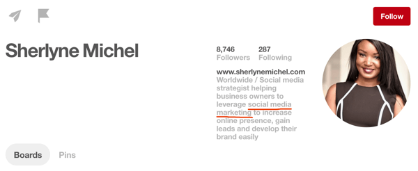 Add popular keywords to your Pinterest profile description.
