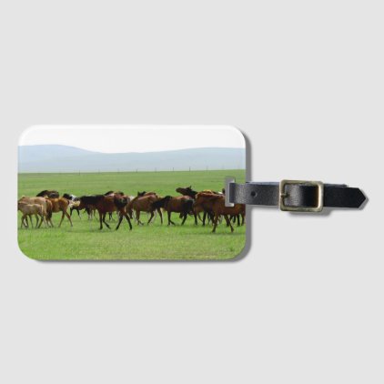 Horses on Pasture - Landscape Photograph Luggage Tag