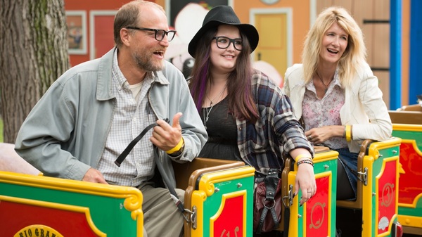 Estrangement on a Train: Wilson (Woody Harrelson), Claire (Isabella Amana) and Pippi (Laura Dern) in Wilson.