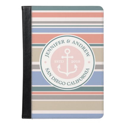 Anchor Monogram Trendy Stripes Pink Nautical Beach iPad Air Case