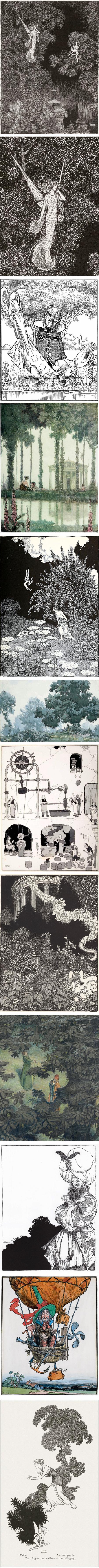 W. Heath Robinson, illustrations, cartoons, contraptions, watercolors