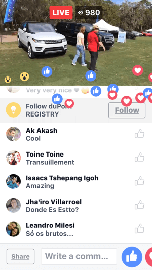 During your Facebook Live broadcast, you'll see user comments and reactions onscreen.