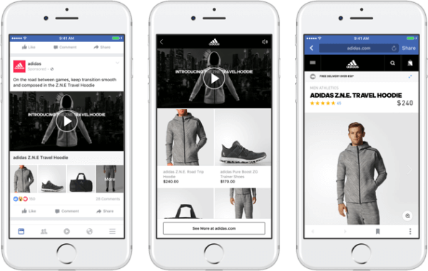 With Facebook's new collection ad format, brands can feature a primary video or image that lead to an immersive, fast-loading shopping experience on Facebook. 