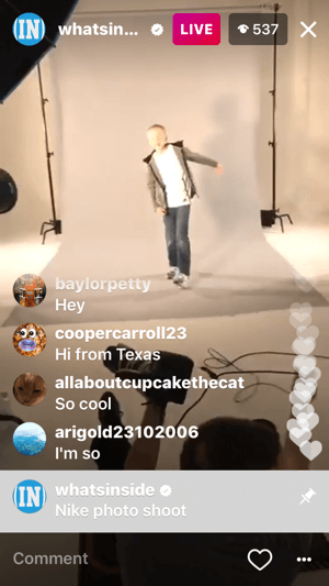 While you're broadcasting live on Instagram, you'll see viewer comments and hearts on the screen.