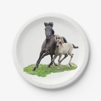 Wild Dulmen Horse Mare with Cute Foal Gallop Party Paper Plate