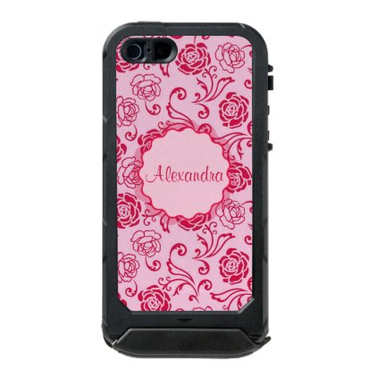 Floral lattice pattern of tea roses on pink name waterproof iPhone SE/5/5s case