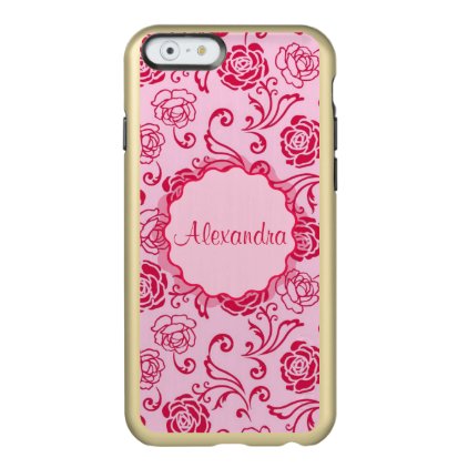 Floral lattice pattern of tea roses on pink name incipio feather® shine iPhone 6 case