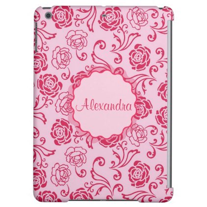 Floral lattice pattern of tea roses on pink name iPad air case