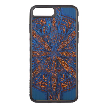 Gold on Blue Chaos Carved iPhone 7 Plus Case